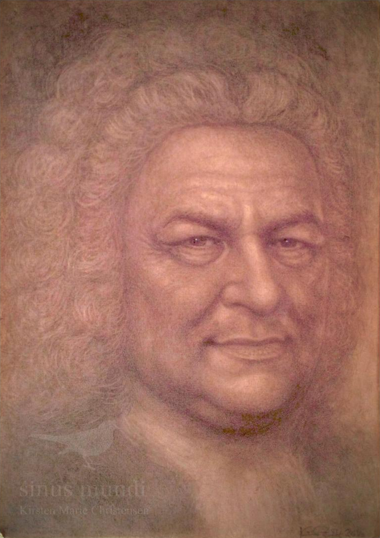 Full size drawing of J.S. Bach by Kirsten Marie Christensen