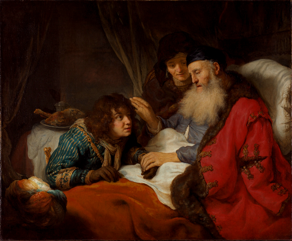 Oilpainting of the deception of Jacob by Govert Flinck: Isaac blessing Jacob